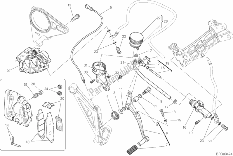 All parts for the Rear Brake System of the Ducati Diavel FL Brasil 1200 2015